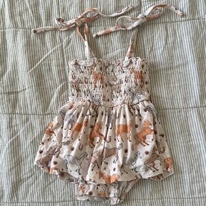 Caden Lane Cream pink Baby Romper with Tan Horse Motif